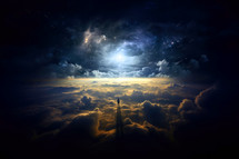 Night sky with clouds and sun