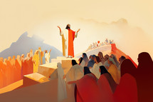 Jesus Christ preaching to a crowd of people