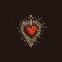 The Sacred Heart, a cross in the form of a heart with a cross inside. Vector illustration.