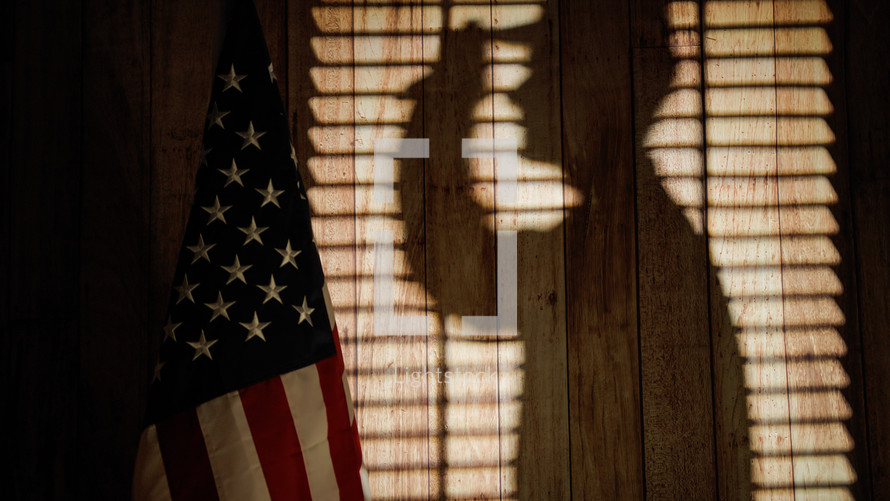 Military Soldier Shadow Silhouette Salute Near The American Flag