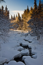 winter snow on the banks of a stream