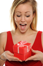 woman holding a Valentines Day gift 