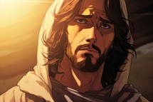 Portrait of Jesus on an anime style. Japanese cartoon
