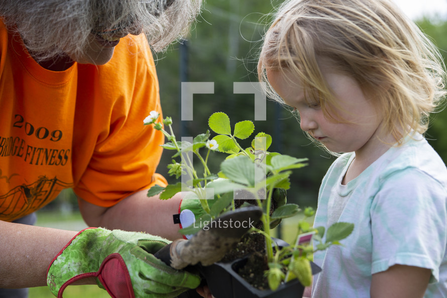 mother and daughter gardening 