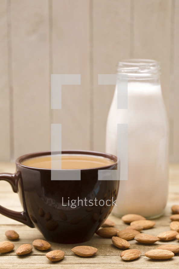 A Cup of Coffee Made with Almond Milk rather than Traditional Cow's Milk