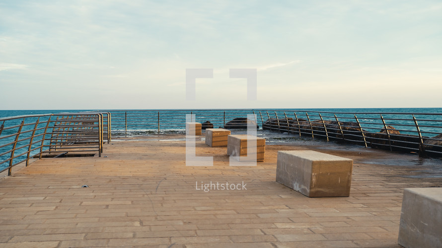 Seafront with seating for contemplating the seascape