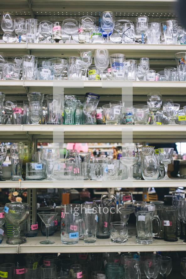 glassware on store shelves 