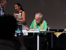 BOLOGNA, ITALY - CIRCA SEPTEMBER 2018: Book signing after keynote lecture (lectio magistralis) by British architect Lord Richard Rogers