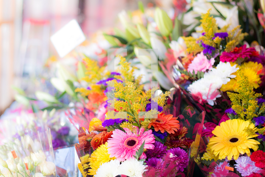 flower bouquets at a flower shop 
