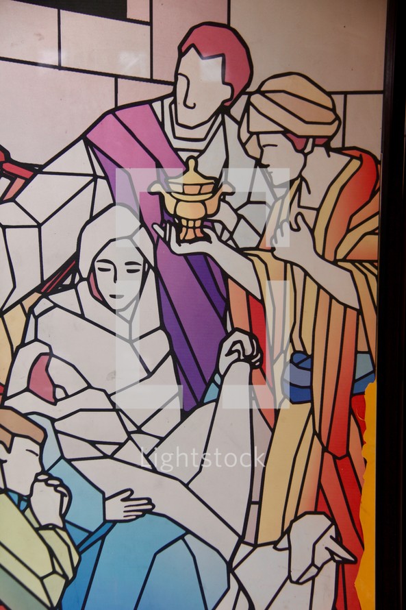 nativity scene stained glass 