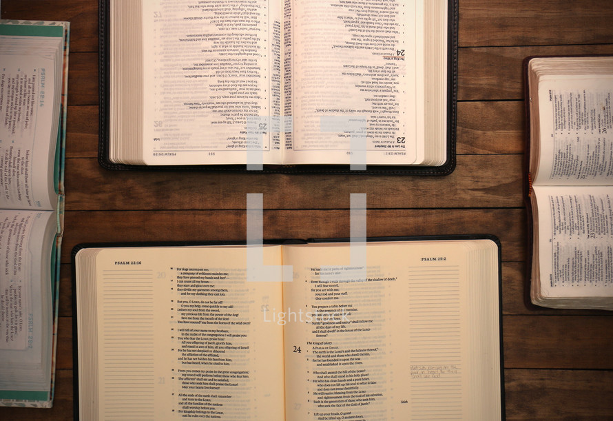 open pages of Bibles at a Bible study 