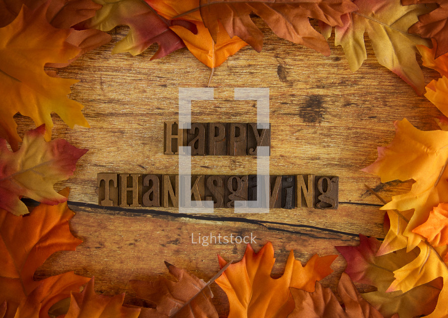 Happy Thanksgiving Background with Bright Orange and Red Autumn Leaves