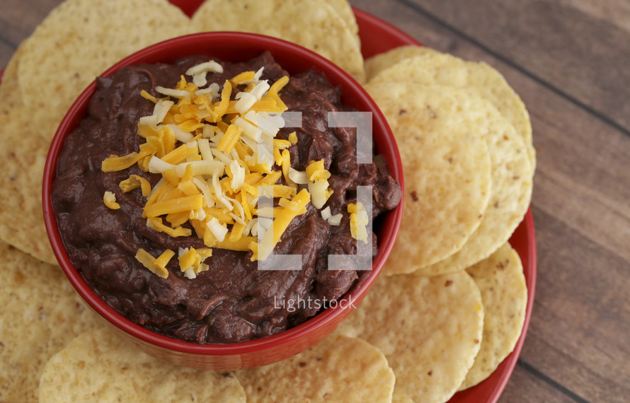 chips and a bowl of Black Bean Dip  