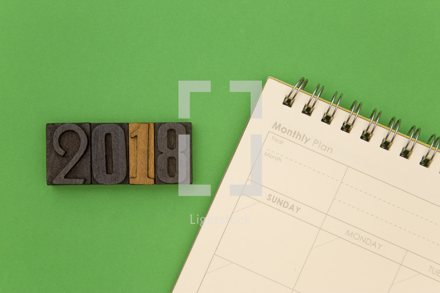 year 2018 in wood stamps and planner 