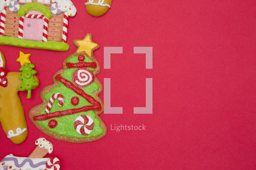 Christmas cookie and gingerbread house cookie 