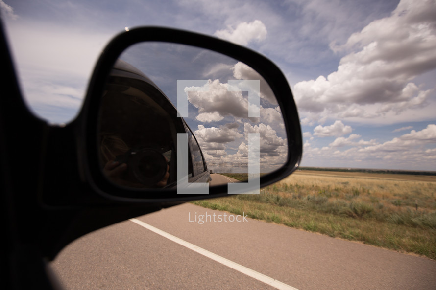view in a rearview mirror 