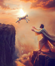 A lamb jumps with the help of the Holy Spirit