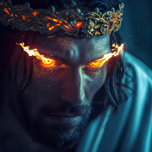 Image of Jesus with eyes of fire as described in Revelation