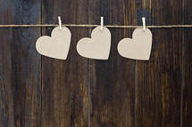 paper hearts hanging on twine 