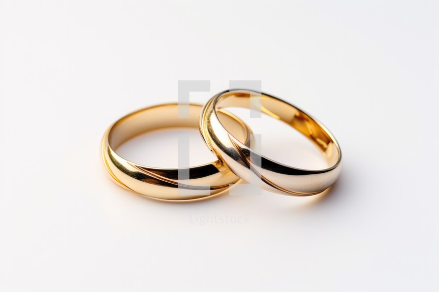 Sacrament: Matrimony. Wedding rings on a white background. close-up.