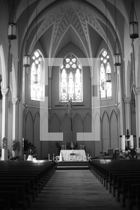 altar and an empty church.