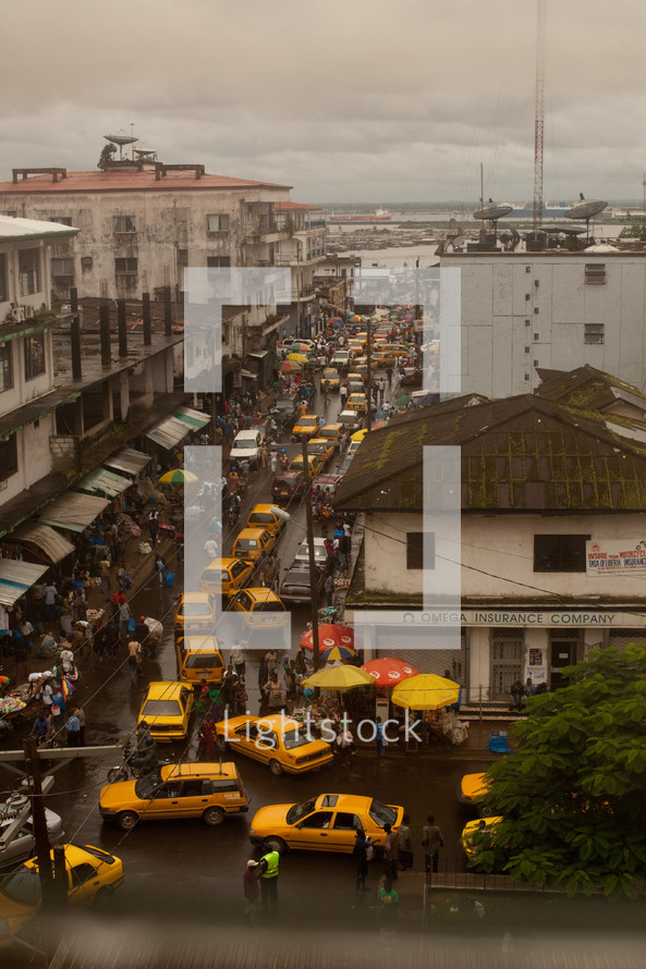 city, roof tops, Liberia, Africa, street, taxi, cabs