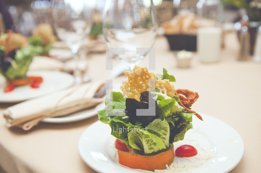 Wedding Reception Meal Table. Healthy vegetarian salad