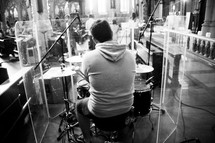 a drummer in a sanctuary 
