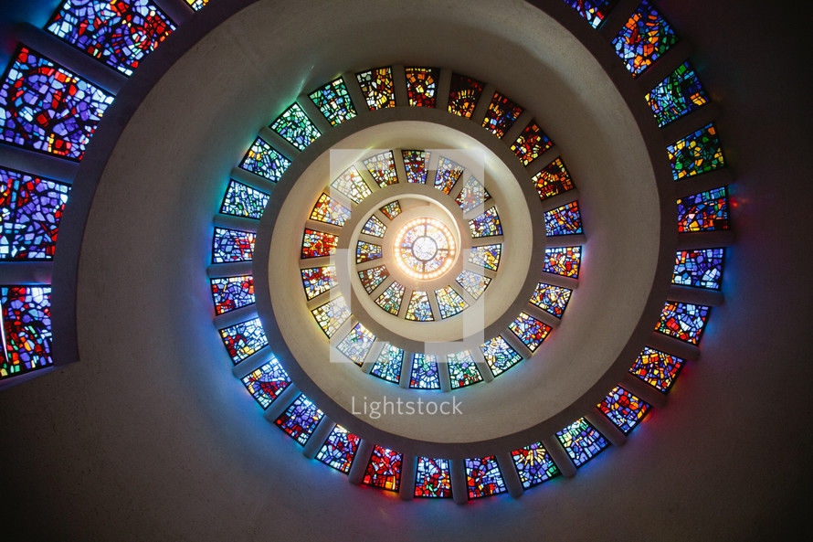 Stained glass spiral ceiling