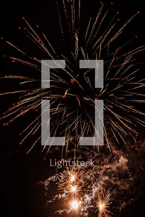 Colorful fireworks on the black sky background. Independence Day Fourth of July