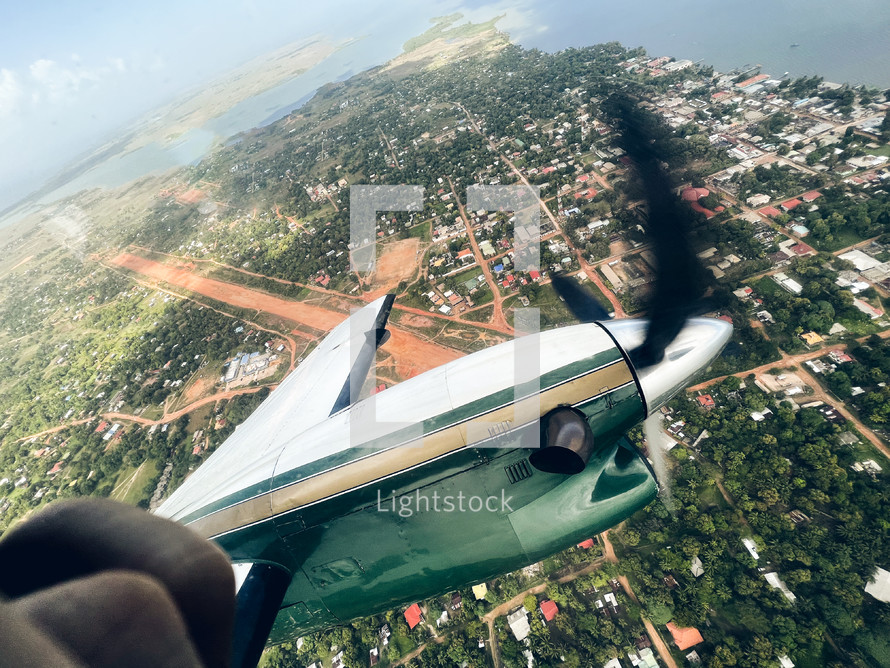 airplane in flight over Honduras 