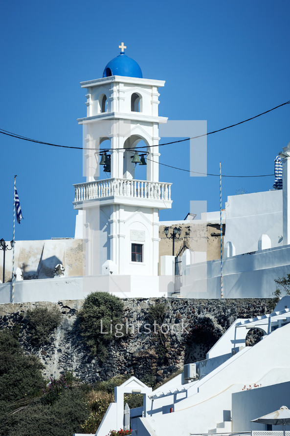 bell tower on a church in Santorini, Greece 