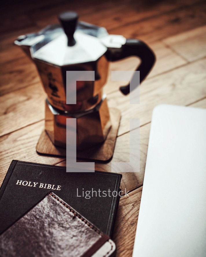 Bible and coffee press 