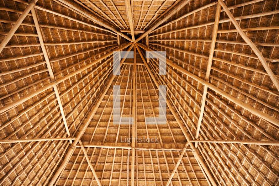 bamboo wood beams in a ceiling 