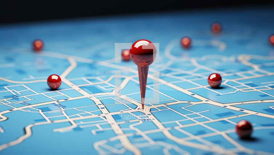 Map and red pins on it. Business and travel concept.