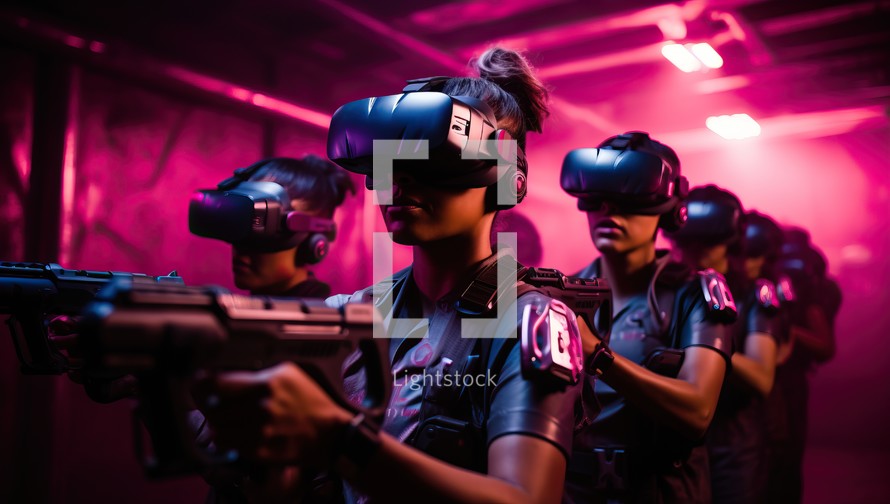 woman playing virtual reality game with her friends