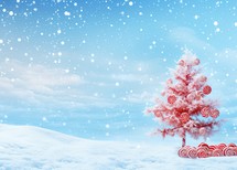 Christmas background with christmas tree and candy canes in the snow