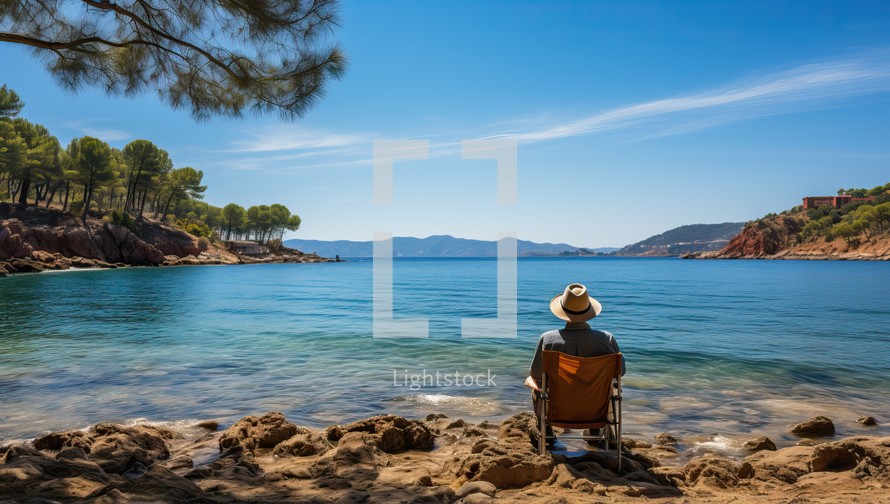 Man sitting on a chair on the beach