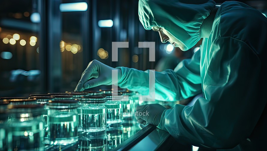 scientist working in laboratory with test tubes, science research and development concept