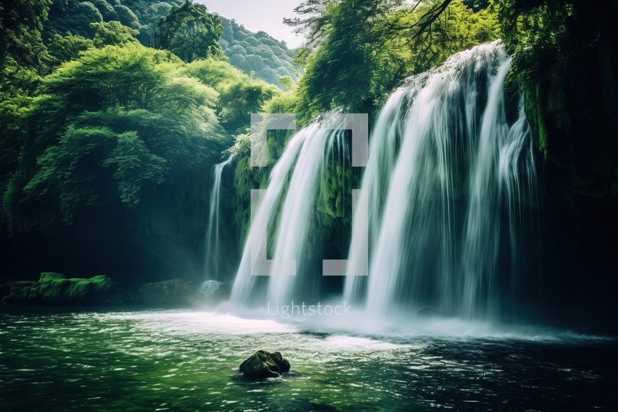 Beautiful waterfall in deep forest. Waterfall in deep forest.