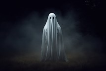 Ghost in the fog. Halloween concept. 3d render illustration.