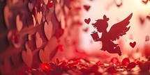 valentine's day background with paper hearts and angels.