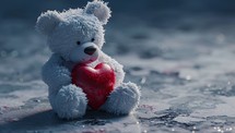 Teddy bear with red heart on dark background. Valentines day concept