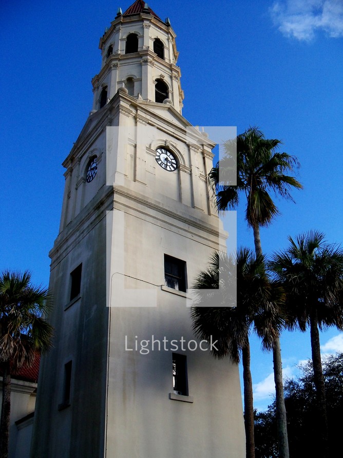 Old clock tower building in historic Saint Augustine, Florida