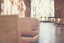 rows of pews in a church 