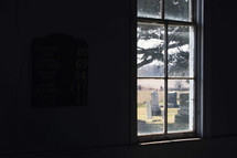 cemetery view through a window 
