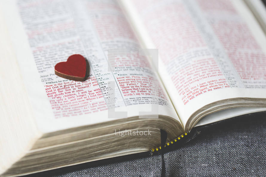 heart shape on the pages of a Bible 