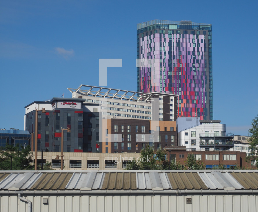 LONDON, UK - CIRCA SEPTEMBER 2019: Saffron Tower skyscraper in Croydon seen from the railway