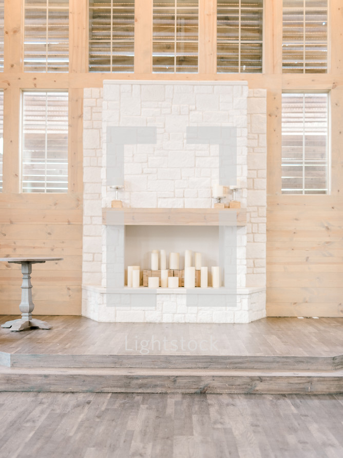 candles in a fireplace 