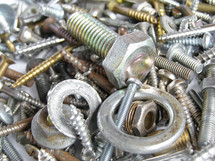 Industrial steel hardware including bolts, nuts, screws